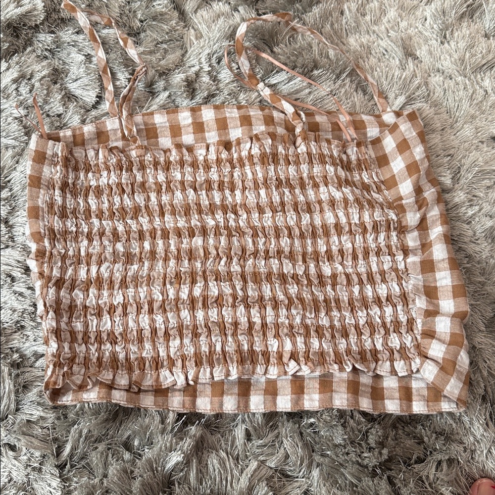 Brown Gingham Linen Two-Piece Set – Cami & Shorts - Picture 5 of 5